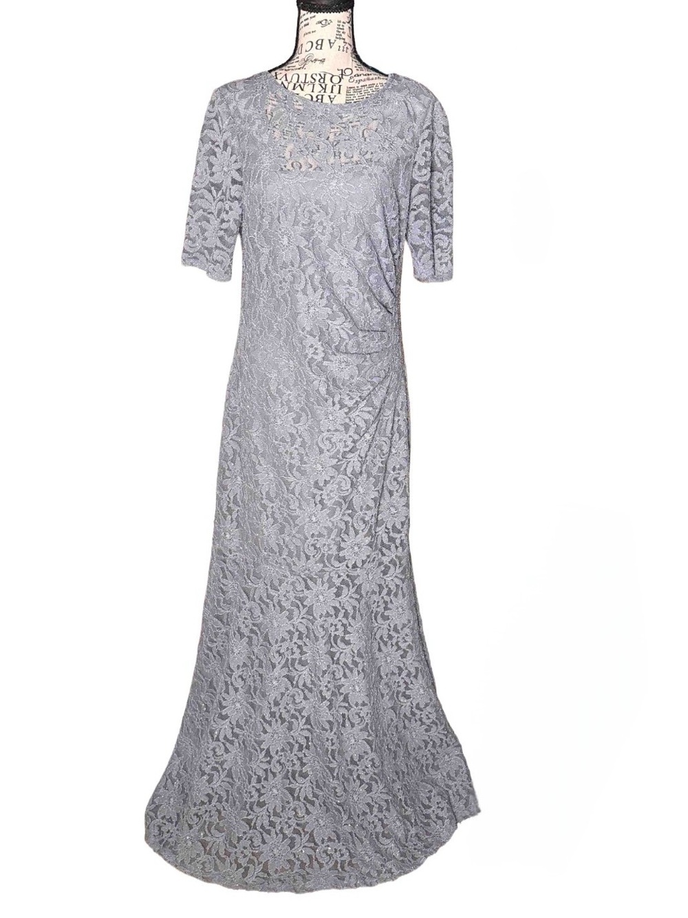 One By Eight Silver Gray Elegant Shimmer Lace Special Occasion Dress Gown Sz 10